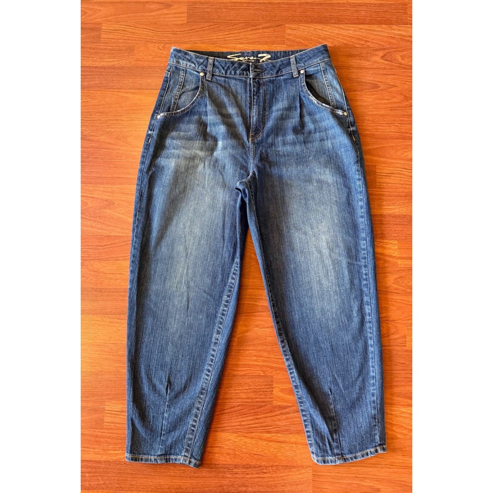 Seven7 Womens High Rise Taper Pleated Jeans Medium Wash Blue Size 12